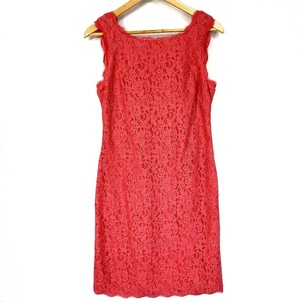 Adrianna Papell Women 10 Shift Dress Hot Pink Lace Barbiecore Sleeveless Lined